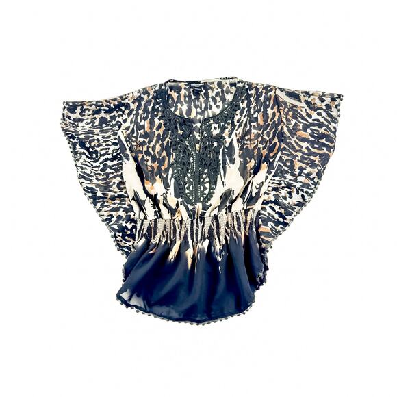 Colton Express Missy Peplum Top - Animal Print Embroidered Blouse, Size Large - Picture 1 of 7